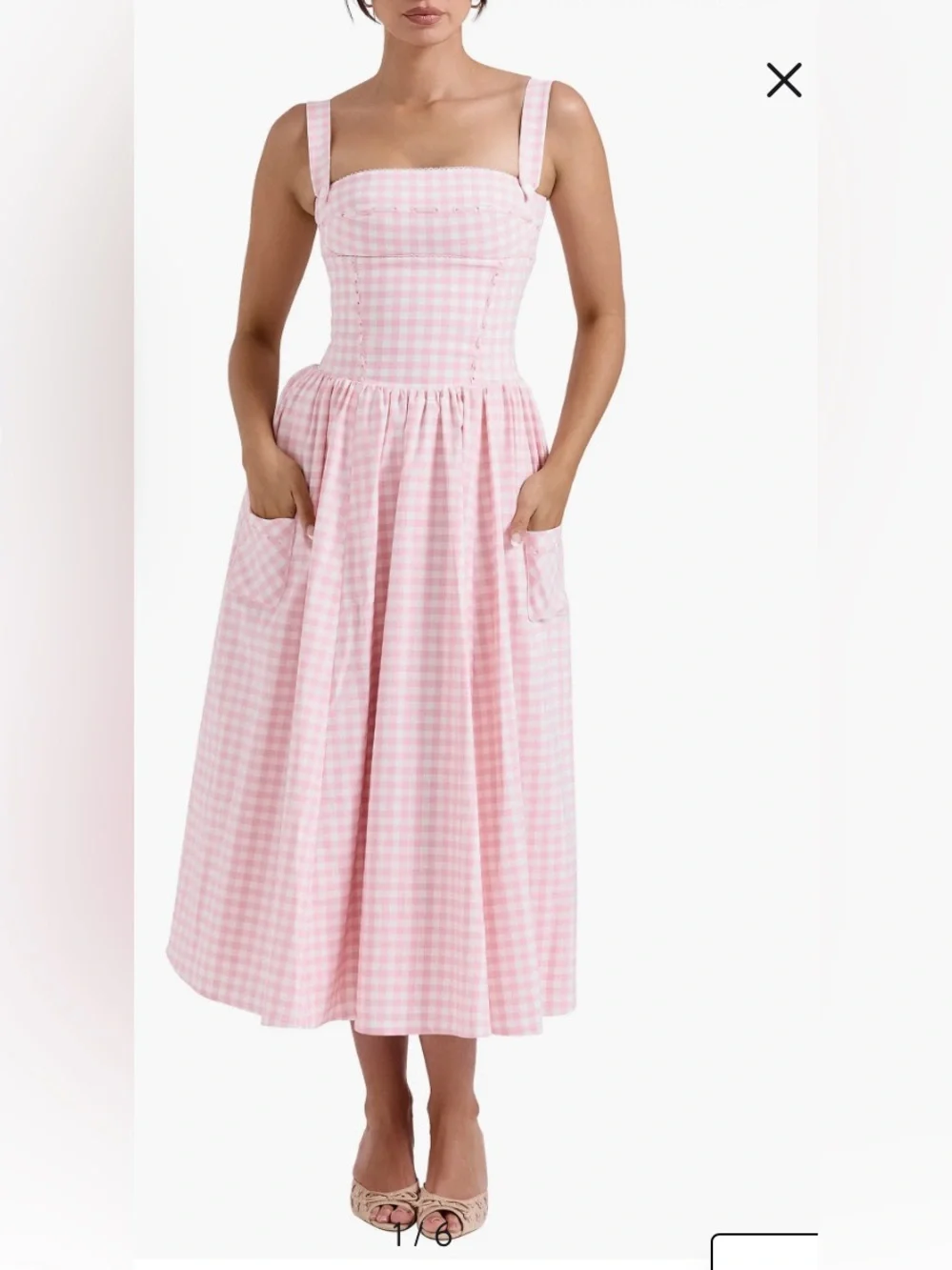 House of CB Vivien pink strawberry shortcake midi dress with pocket - Picture 4 of 5